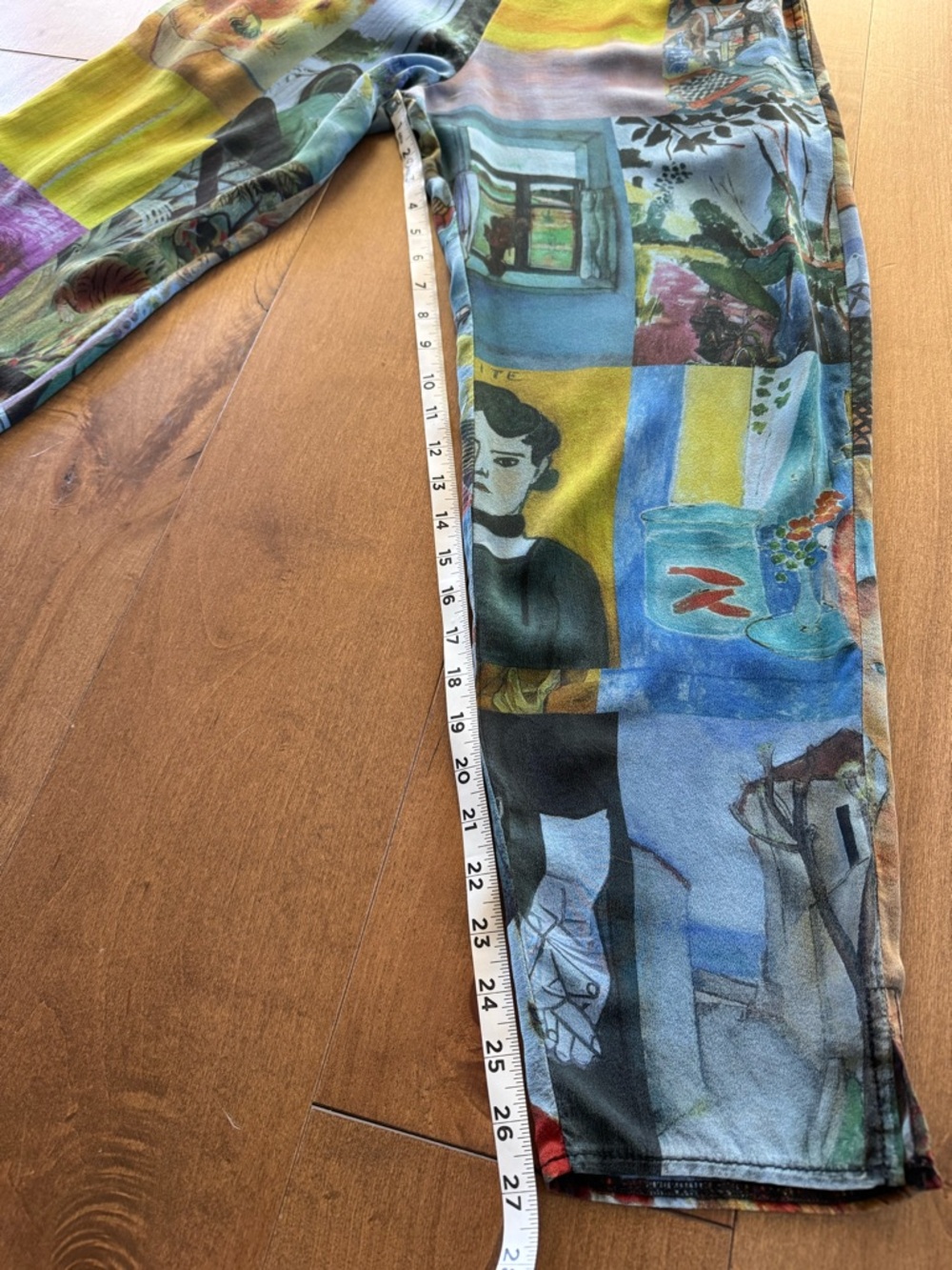 URU 100% Silk Art Print Pants Elastic Waist Pockets Made USA NWOT No Size Tag - Picture 7 of 12